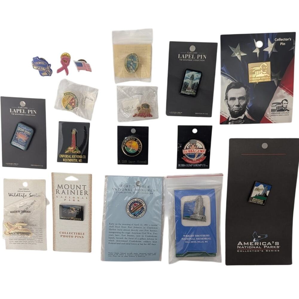 Lot of 14 Metal US National Parks & Historic Sites Souvenir Lapel Pins Vtg New